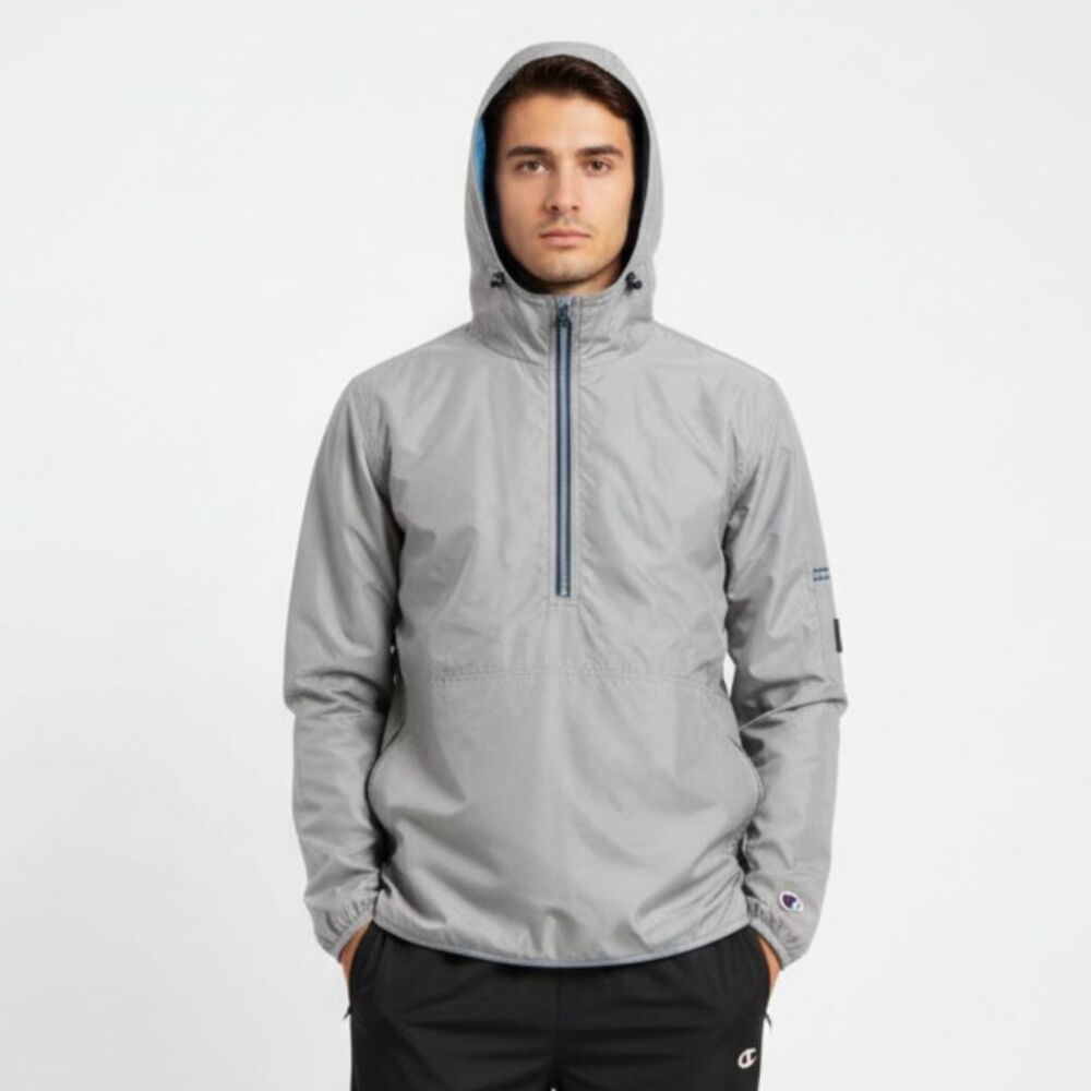 Champion Gray 3/4 Zip Athletic Sport Hoody Jacket S